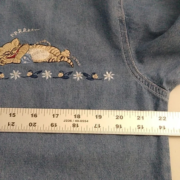 QUIXX AGAIN LONG SLEEVE COTTON DENIM JEAN SHIRT CAT NAP EMBROIDERY & BEADS - Picture 6 of 8